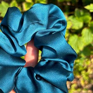 Set Of 3 L,M,S  Teal Blue Satin Scrunchie