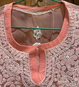 Peach Chikankari Short Kurti
