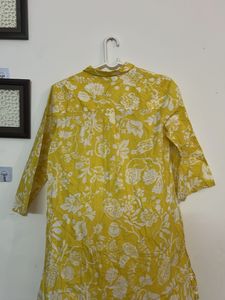 Fabindia Women’s Yellow Floral Cotton Shirt Dress