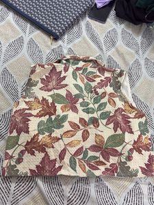Autumn Leaf Print Button-Up Top