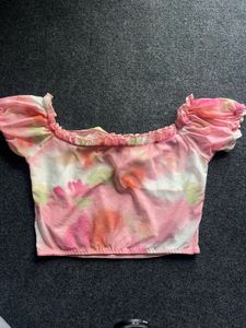 Pink Tie-Dye Off-Shoulder Crop Top