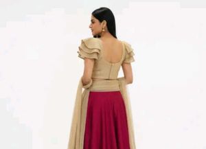 Readymade party wear golden blouse with frill slee