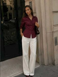 New with tag Korean Elegant Burgundy Button-Up Shi