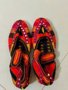 Embroidered Ethnic Flats with Mirror Work