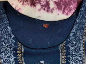 Navy Blue Nayra Cut Embroidered Kurti