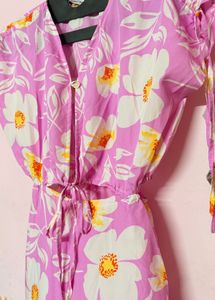 Floral Jumpsuit with Tie-Up Sleeves
