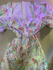 Floral Puff Sleeve Sweetheart Neck Dress