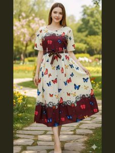 Cute Butterfly Print Midi Dress