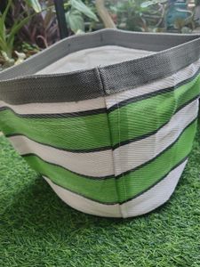 Green &amp; White Striped plant pot cover
