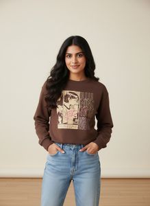 Oversized Chocolate Brown Manga Graphic Sweatshirt