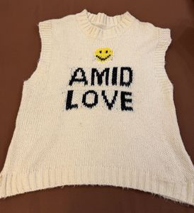 Cream Knit Vest with Smiley Face