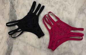 pink and black triple strip thongs