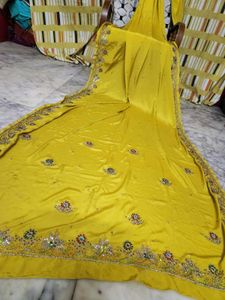 Vintage Yellow mirror work Saree