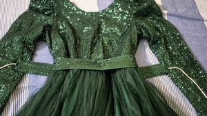 Emerald Green Sequin Puff Sleeve Dress
