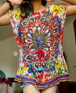 Multi Colour Cotton Kaftan Top