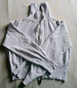 White Zip-Up Turtleneck crop Sweater
