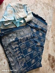 Beautiful Blue Saree with Silver Work