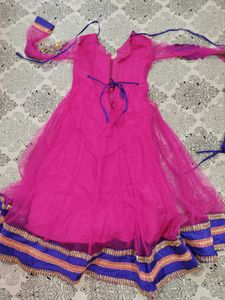 Pink &amp; Blue Embroidered Anarkali Kurta Set