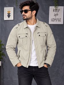 Men's Beige Casual long Jacket