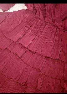 Maroon Ruffled Tiered Mini Dress