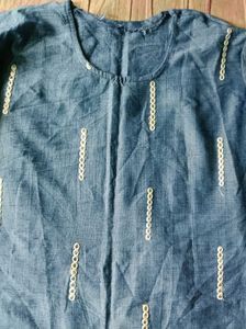 Blue Denim cotton blend Straight kurta XXL SIZE