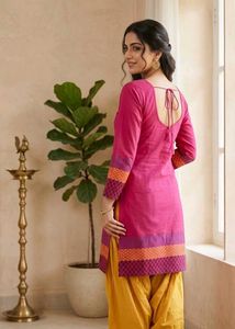 Vibrant Pink Kurta with Patterned Sleeves