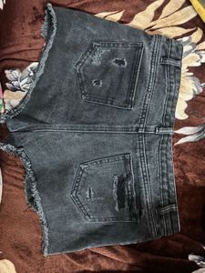 Distressed Black Denim Shorts