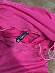 Hot Pink Ruched Halter Neck Dress