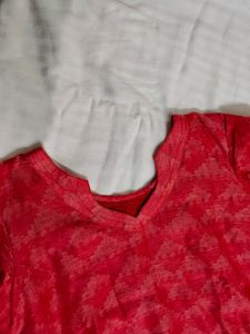 Women Red Tussar Silk Printed Kurta