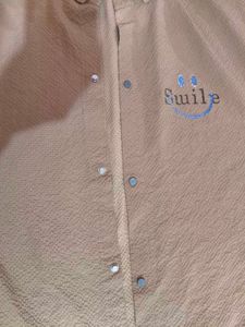 Trendy Beige Shirt with Smile Embroidery