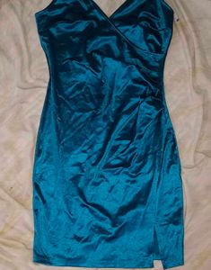Teal Velvet Spaghetti Strap Dress