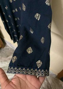 Navy Blue Kurta with Silver Embellishments