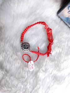 Pure Silver Rakhi Swastik Rakhi Red (1pec)