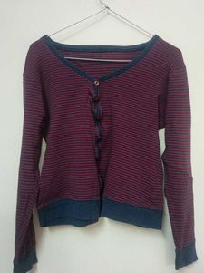 Striped Long Sleeve Button-Up Top/sweater