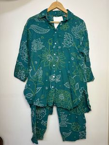 Teal Bandhani Print Kurta Set
