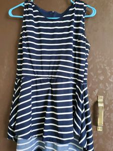 Navy & White Striped Peplum Dress