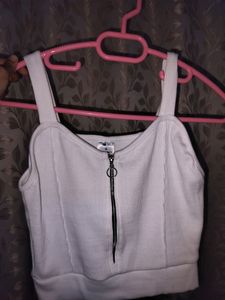 White zip up tank crop top