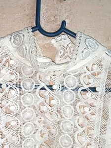 Elegant White Lace Mock Neck Shrug Top