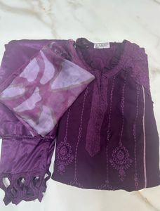 Purple thread Embroidered Kurta Set,Dupatta&amp;Pant