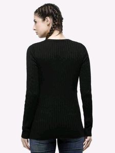 Sonoma Womens Black V neck Cable Knit Sweater
