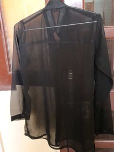 Sheer Black Button-Up Top