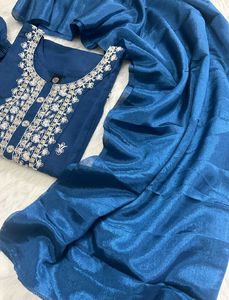 Blue Embroidered Kurta Set with Dupatta