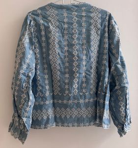 Zara - Embroidered Blouse Light Blue