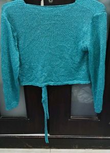 Sparkly Green Tie-Front Wrap Cardigan