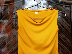 Ribbed Cowl Neck Sleeveless Top
