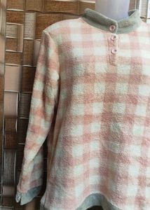 Cute Pink &amp; White Plaid Sweater