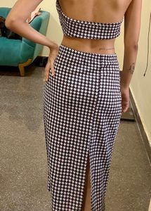 Houndstooth Halter Neck Crop Top