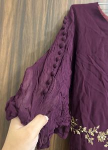 Embroidered Kurta with Fringe Hem