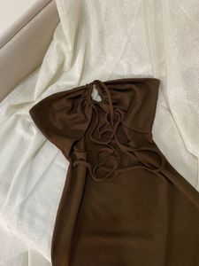 Zara Chic Brown Halter Neck Dress