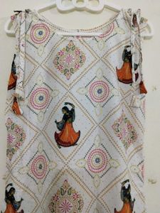 White Ethnic Kurta with Folk Dance Print